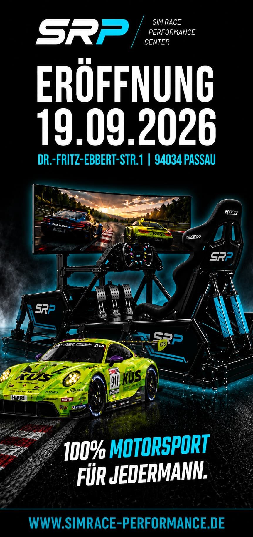 SimRace Performance Center – Full Motion Racing, Eröffnung 19.09.2026, Dr.-Fritz-Ebbert-Str. 1, 94034 Passau